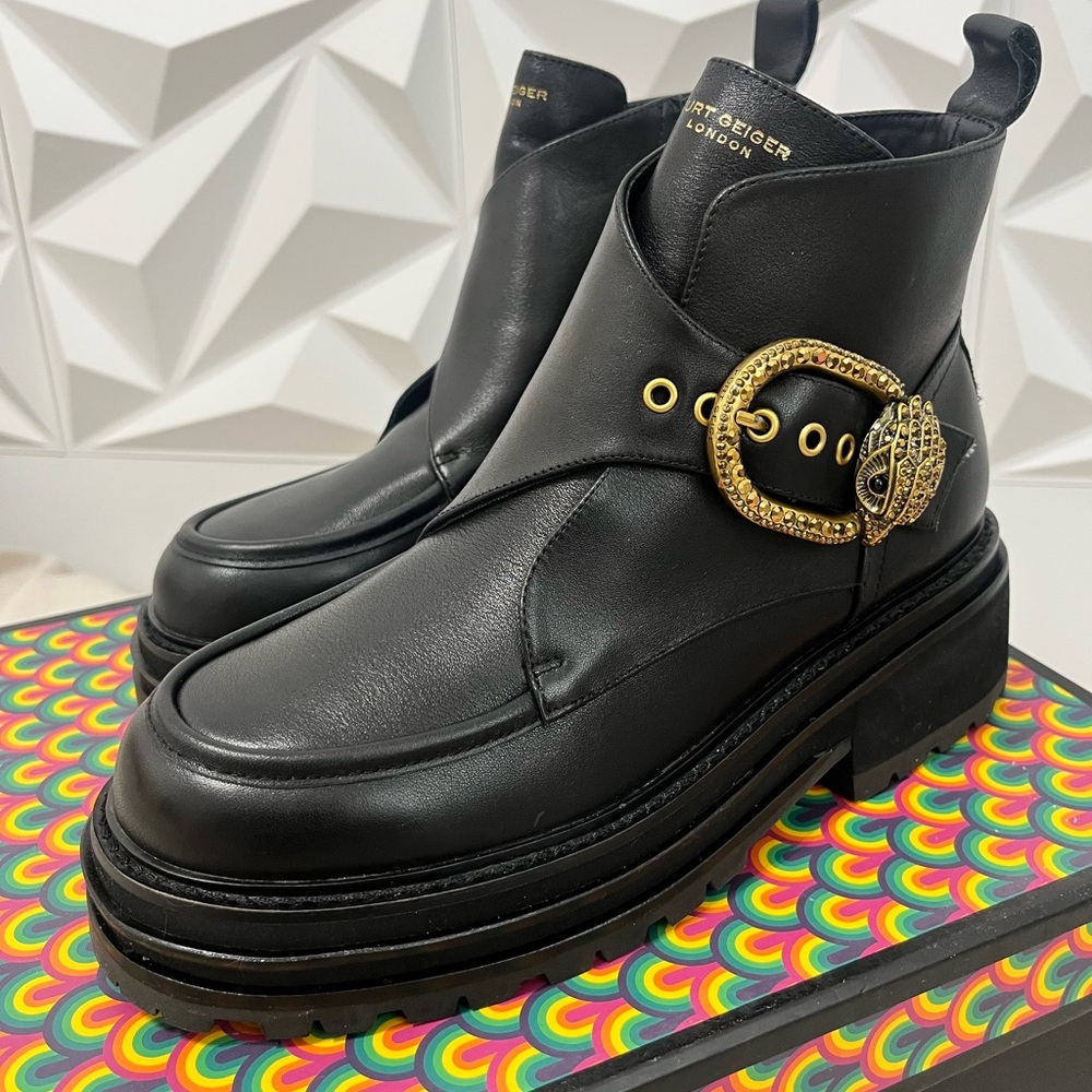 Kurt Geiger MayFair Chunky Boot Black Leather - Picture 6 of 11